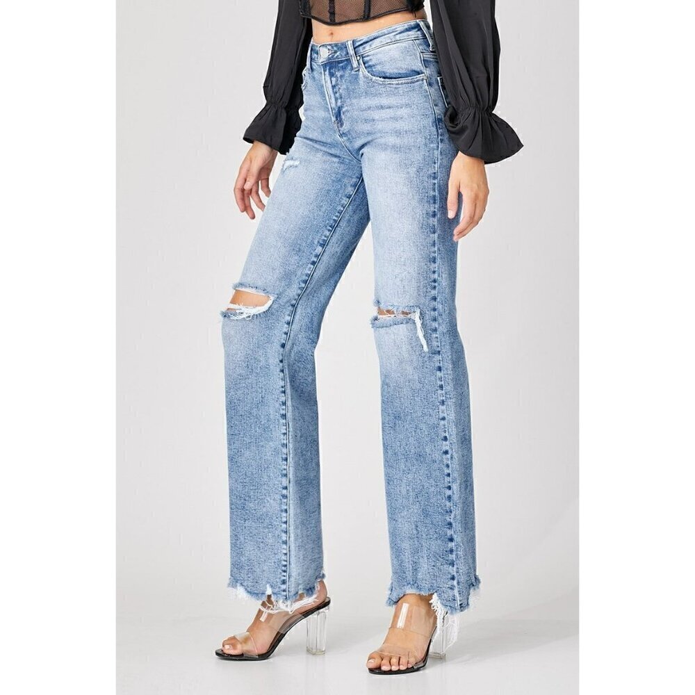 Risen High Rise Medium Acid Washed Wide Leg Jeans RDP5312 - Picture 5 of 8